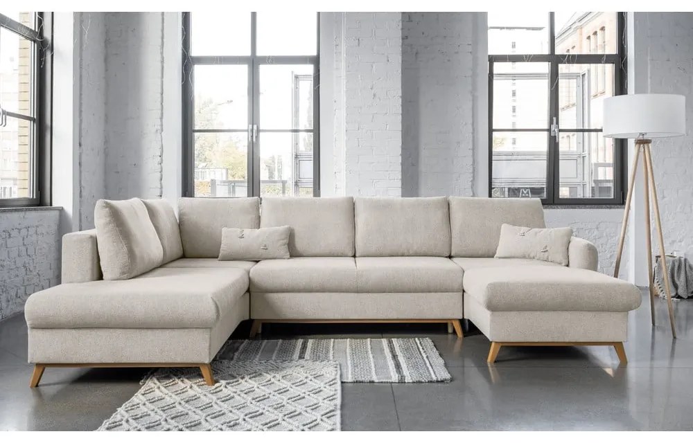 Beżowa rozkładana sofa w kształcie litery "U" Miuform Scandic Lagom, lewostronna