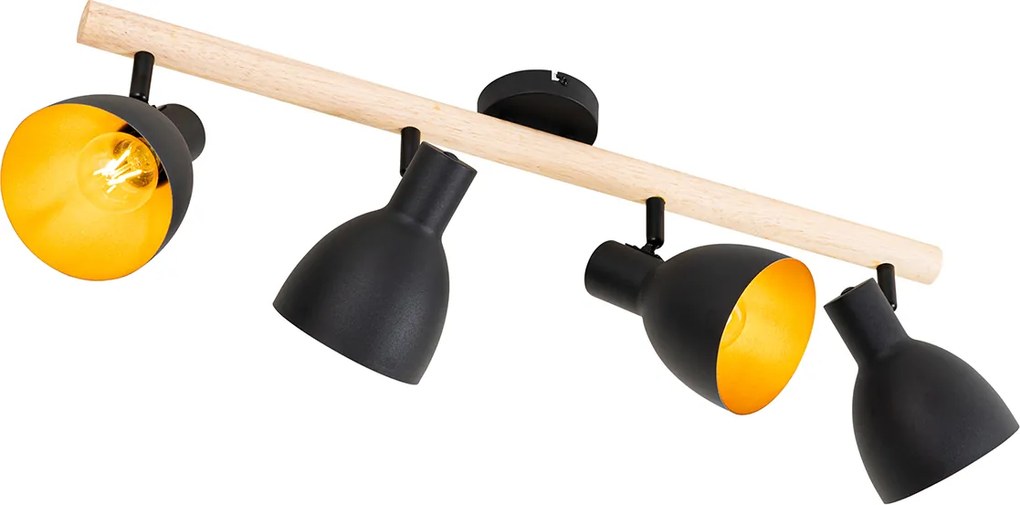 Rustykalny reflektor czarny z drewnem 4-światła - Flint