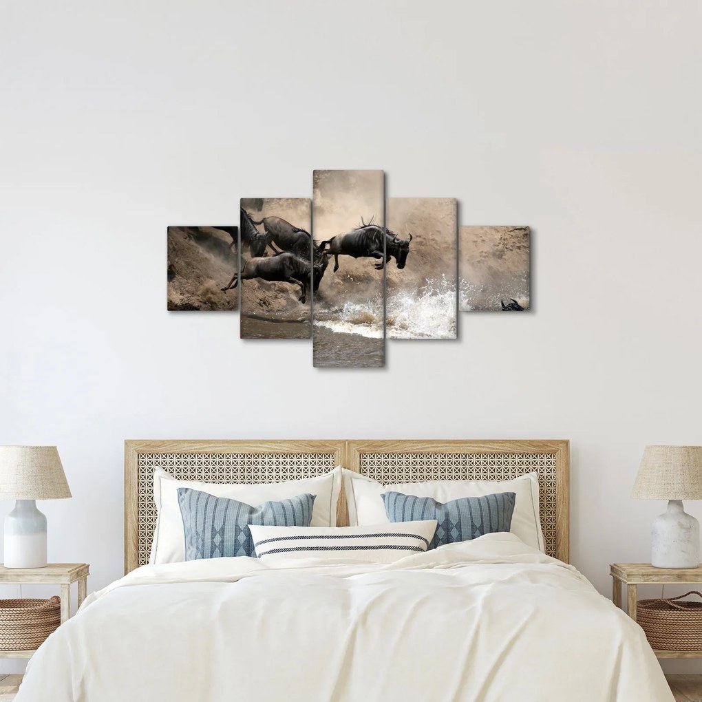 Obraz - Stado antylop gnu (125x70 cm)