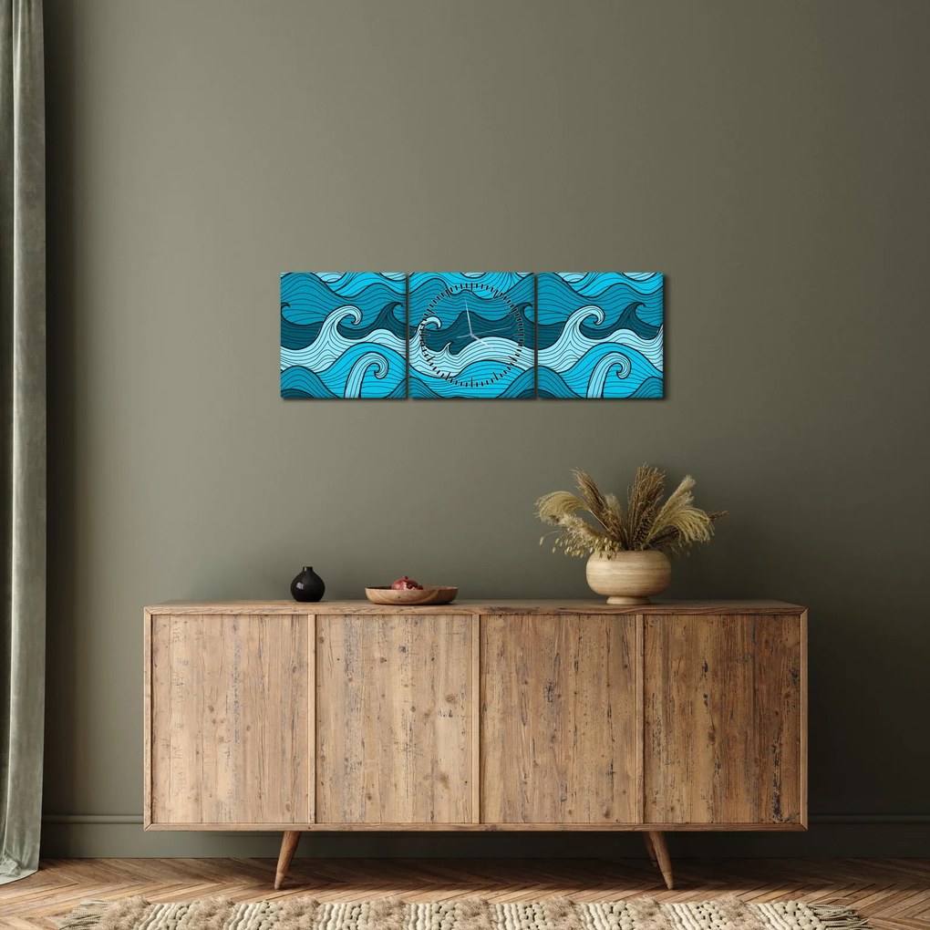 Obraz - Abstrakcja, morze (z zegarem) (90x30 cm)