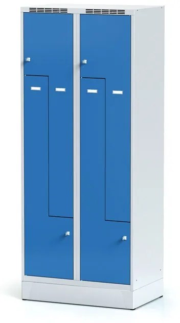 Alfa 3 Metalowa szafka ubraniowa Z na cokole, 4-drzwiowa, 1920 x 800 x 500 mm, zamek obrotowy, drzwi niebieskie