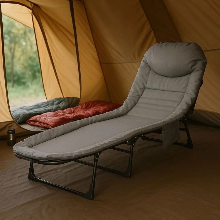 Leżanka turystyczna Venturo - składane łóżko polowe na camping, kolor szary