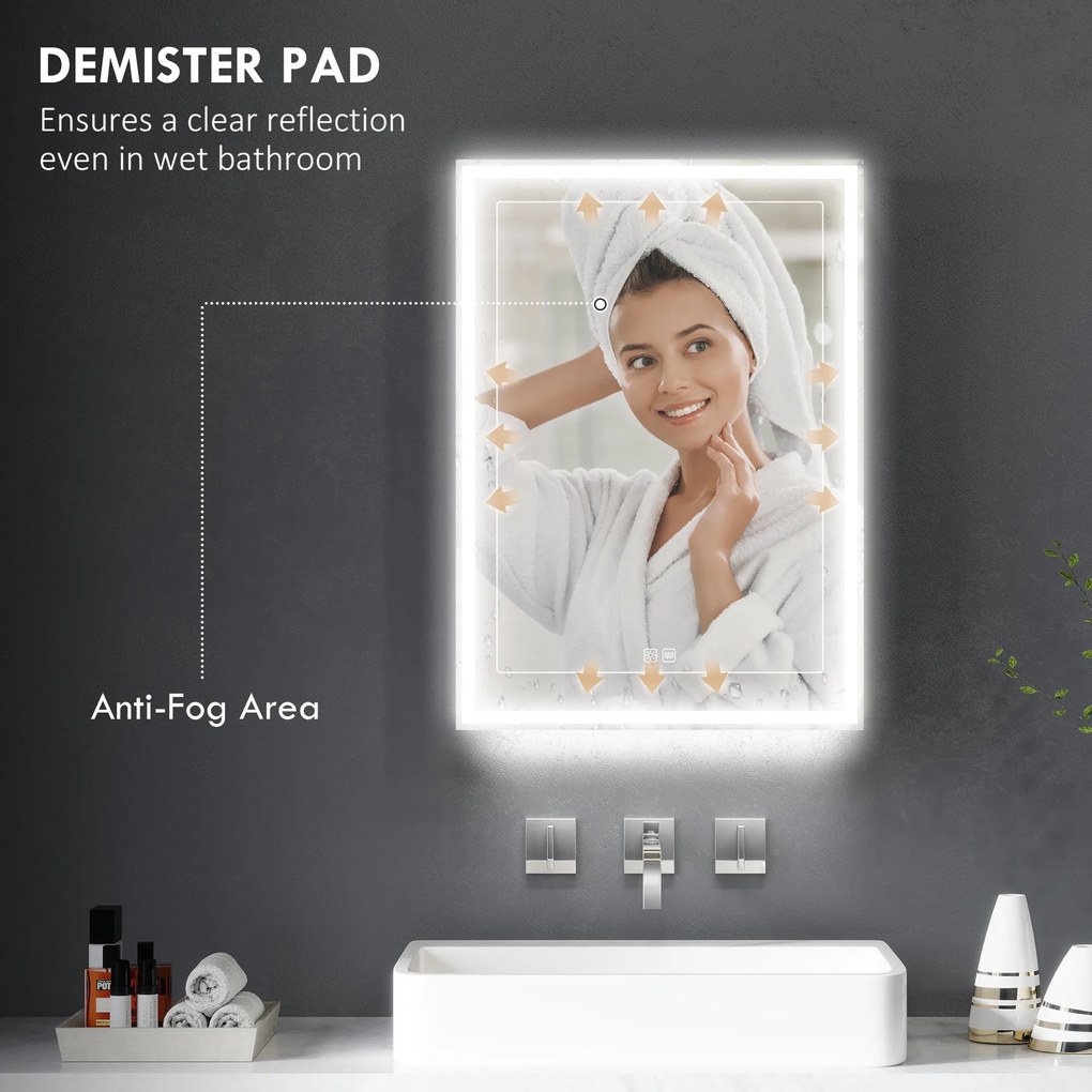 HOMCOM Szafka łazienkowa z lustrem LED, 50 x 70 cm, ściemnialna, przeciwmgielna, Czarna