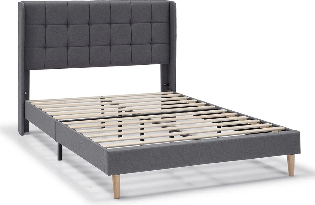 Rama łóżka platformowego Esther z pikowanym zagłówkiem, 30 cm, 90x190 cm, Ciemnoszary