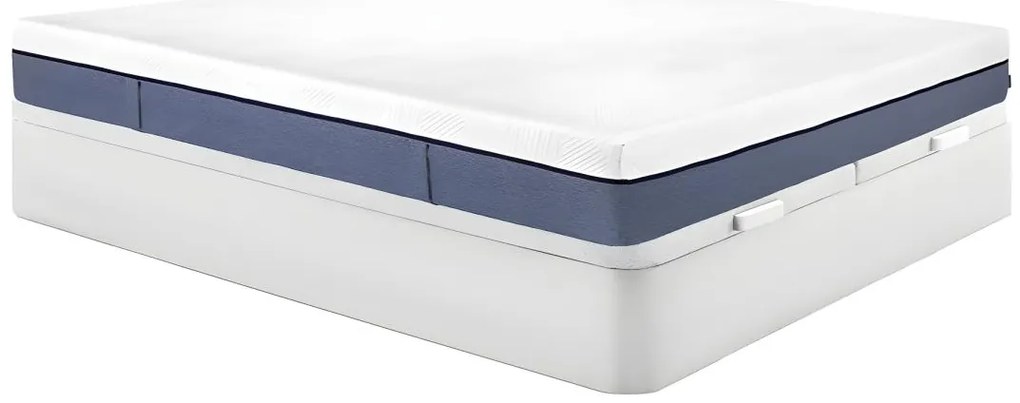 Zestaw 180 × 200 cm stelaż ze skrzynią biały + materac sprężyny kieszeniowe 7-strefowy z pamięcią kształtu gr. 24 cm – KASUI marki YSMÉE