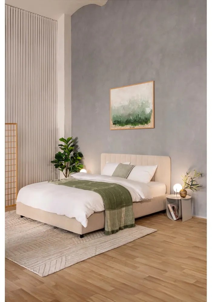 Beżowe tapicerowane łóżko dwuosobowe c 160x200 cm Myra Slim Line – Bonami Selection