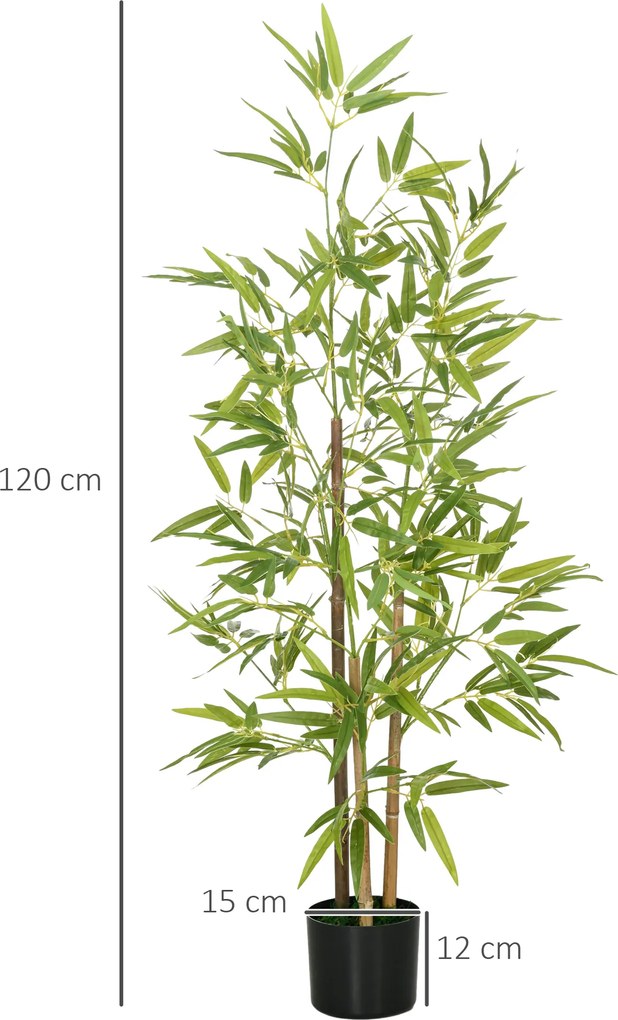 HOMCOM Sztuczne Drzewko Bambusowe 2er-Set, 3 Pnie, Niewymagające Pielęgnacji, 120 cm, Doniczka z Cementu, Zielony