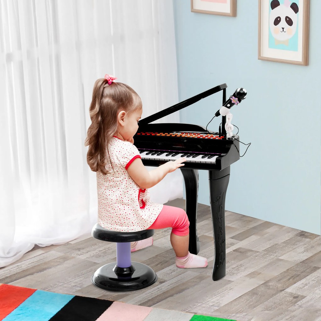 HOMCOM Pianino dla dzieci z taboretem Edukacyjny instrument muzyczny Różowy 48x39x69cm Zabawka muzyczna | Aosom PL