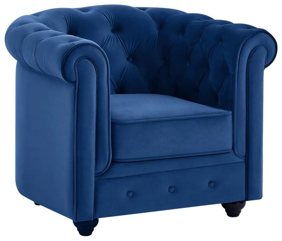 Fotel CHESTERFIELD - Welur w odcieniu niebieskim królewskim