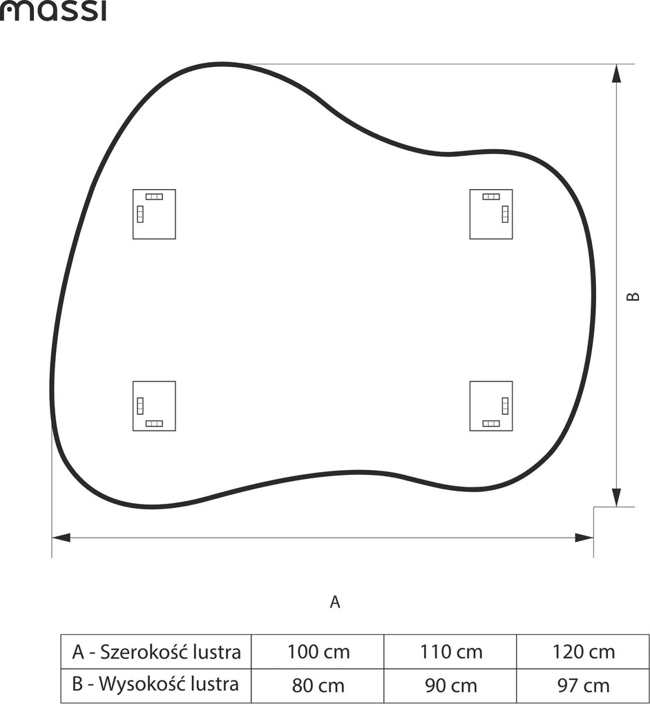 Lustro dekoracyjne o nieregularnym kształcie z podświetleniem FLOW Flex LED | Różne rozmiary | Różne kolory : Kolor tafli szkła - Srebrny, Rozmiar - 120x97
