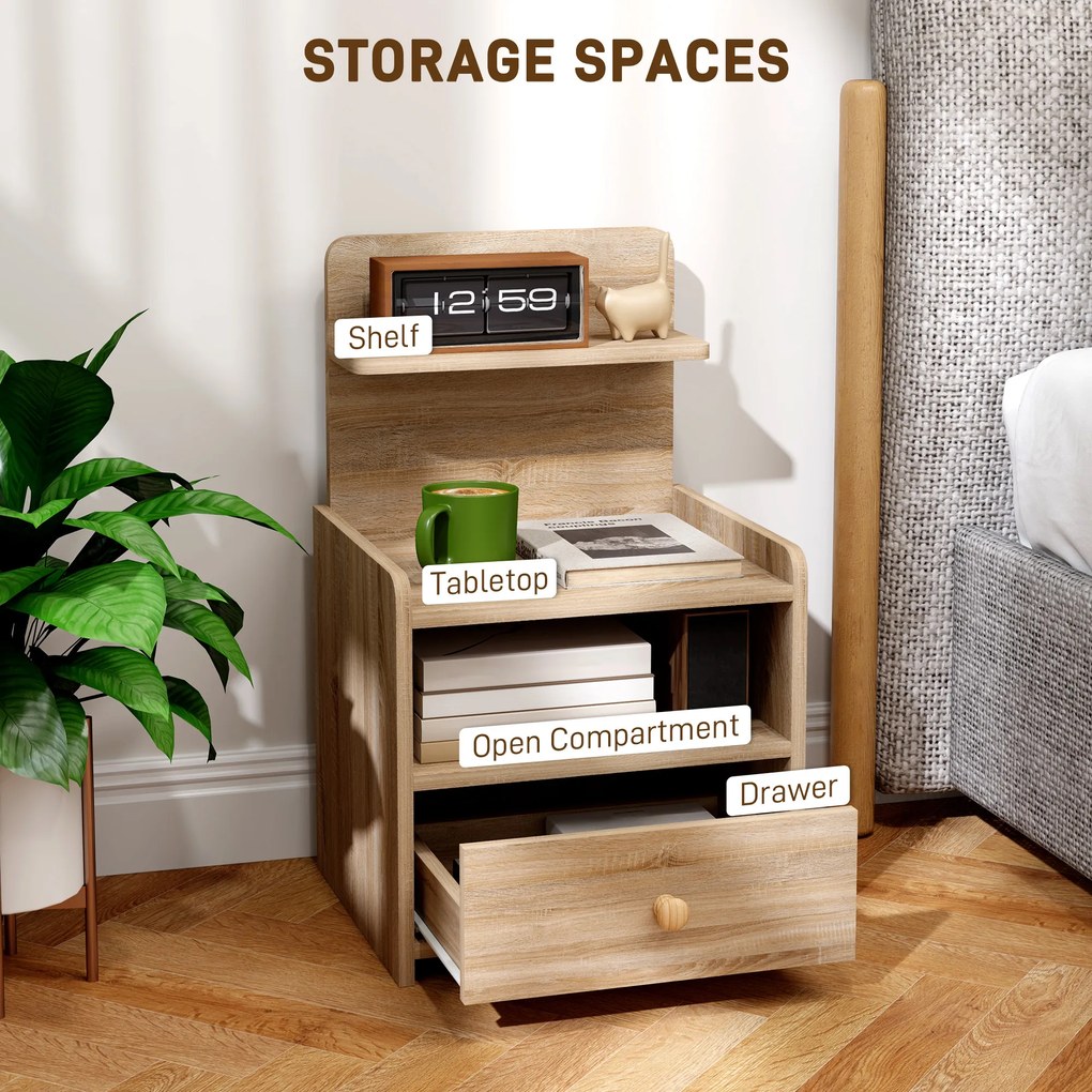 HOMCOM Stolik Nocny z Przestrzenią na Przechowywanie, Kiposzczony, Nowoczesny, Drewno Naturalne