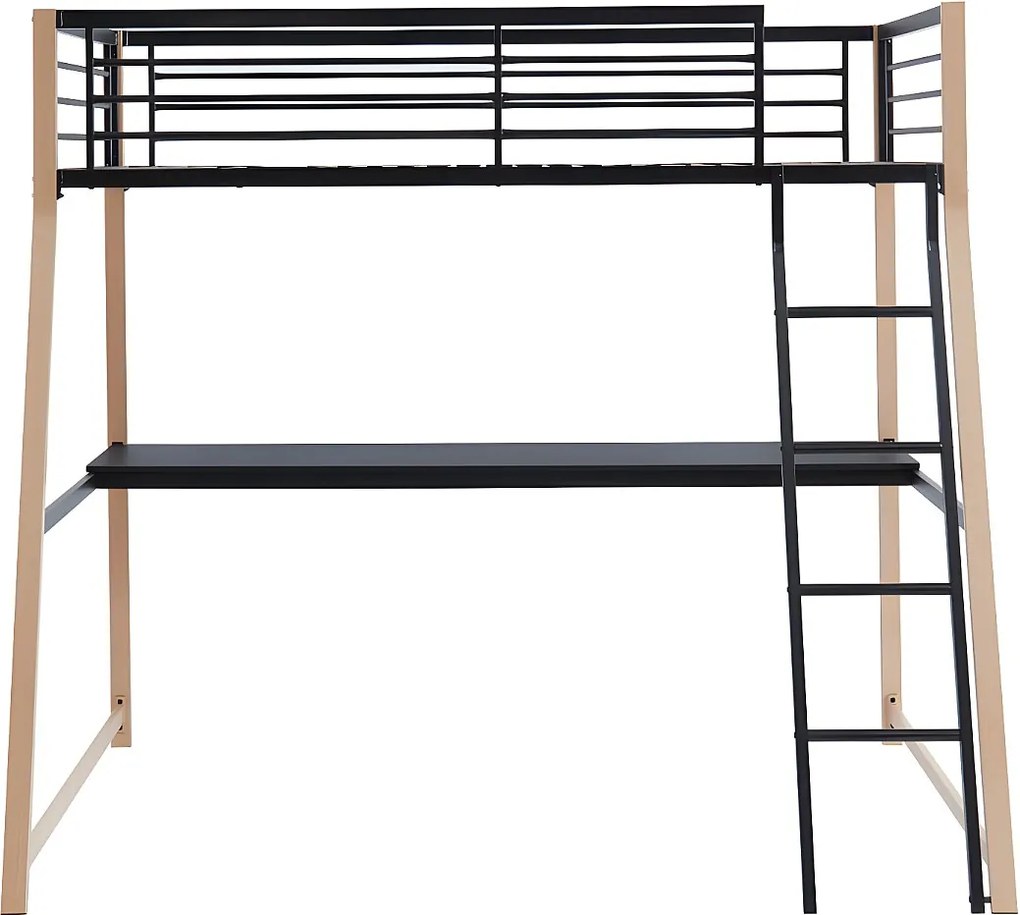 Łóżko z antresolą MALICIA – 90 × 190 cm – wbudowane biurko – kolor czarny i dębowy, w zestawie z materacem