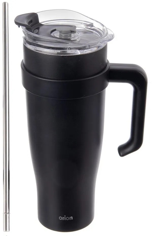 Czarny kubek termiczny ze słomką 1,2 l Termo – Orion