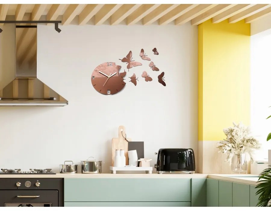 Zegar ścienny nowoczesny do salonu lub sypialni akrylowy brązowy z motylami