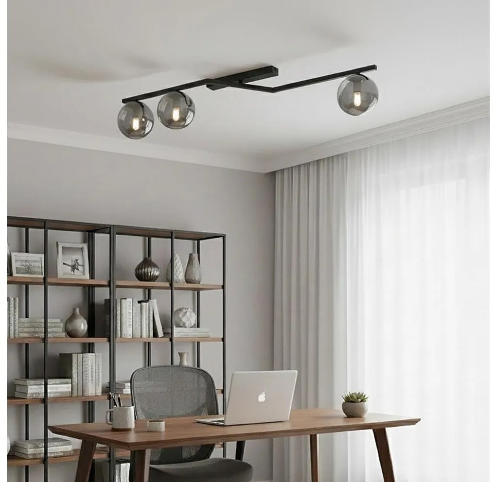 Lampa sufitowa NATON 3xE14/10W/230V czarna/dymione szkło