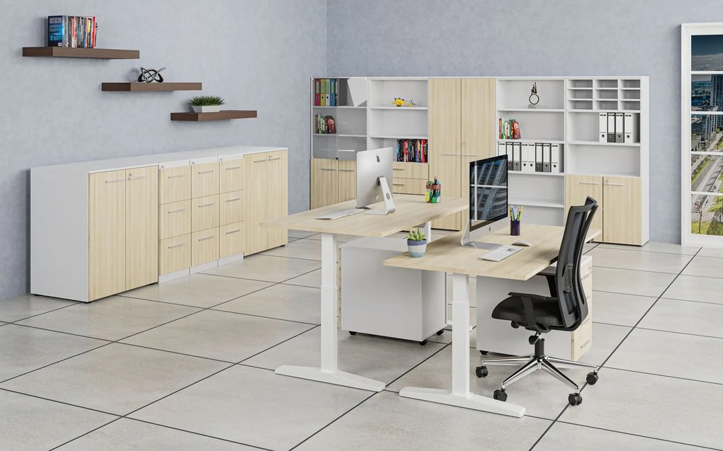 Szafa biurowa pół-drzwi PRIMO WHITE, 800 x 500 x 1781 mm, biały/dąb naturalny