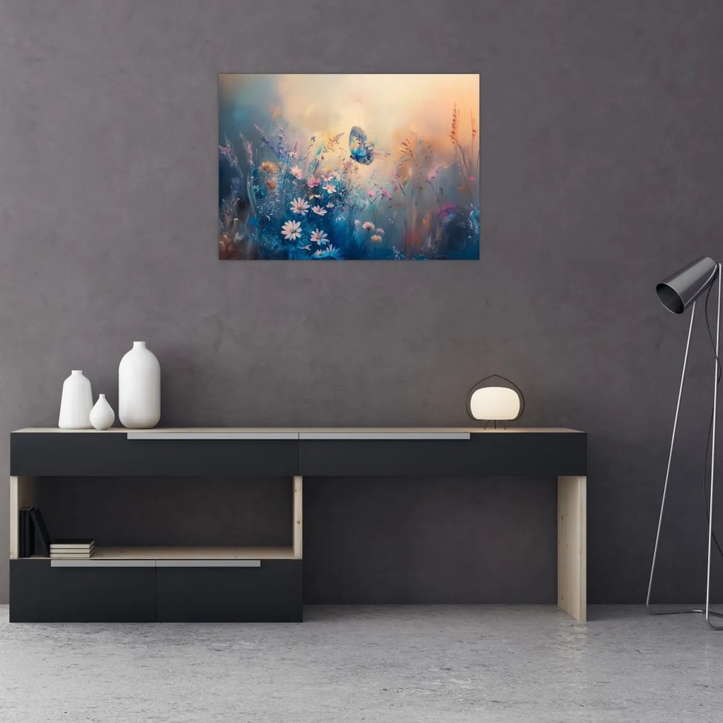 Obraz - Łąka z motylem (70x50 cm)