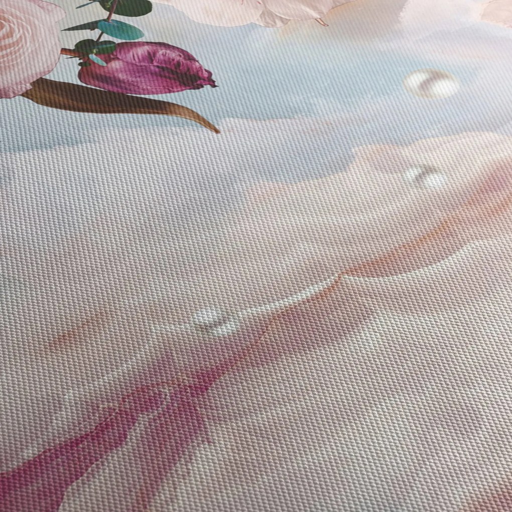 Obraz różowych kwiatów z różowym marmurem (170x50 cm)