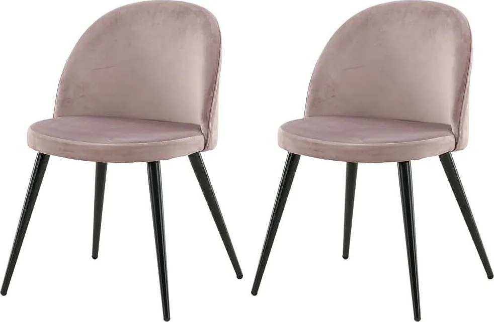 Zestaw 2 czarnych i zakurzonych różowych krzeseł do jadalni z metalowymi nogami pokrytymi proszkowo