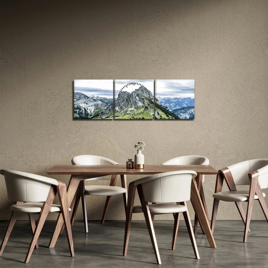 Obraz - Szczyty górskie (z zegarem) (90x30 cm)