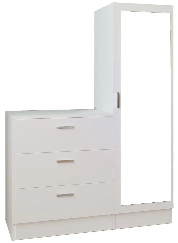 Komoda z 3 szufladami z szafką i lustrem - Biały - VITORIO