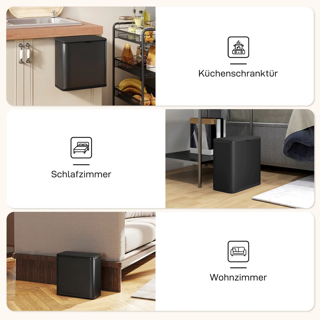 HOMCOM 8 L kosz na śmieci, ustawiany wolnostojąco lub wiszący, stal nierdzewna, czarny