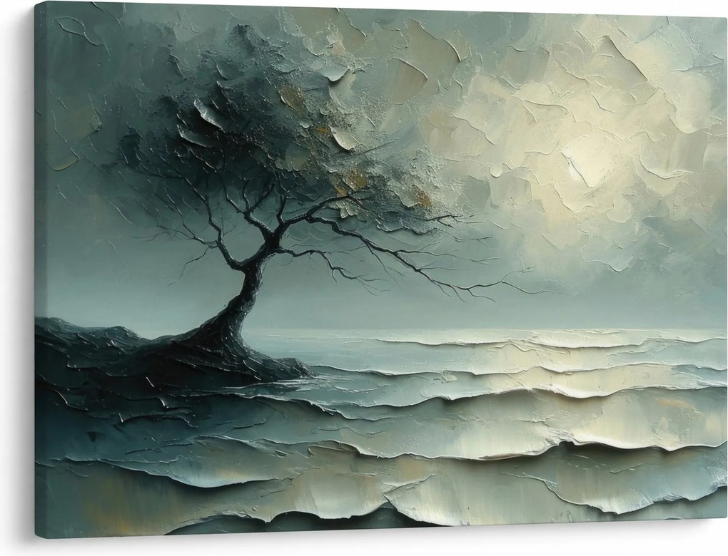 Obraz - Obraz olejny przedstawiający drzewo z oceanem (70x50 cm)