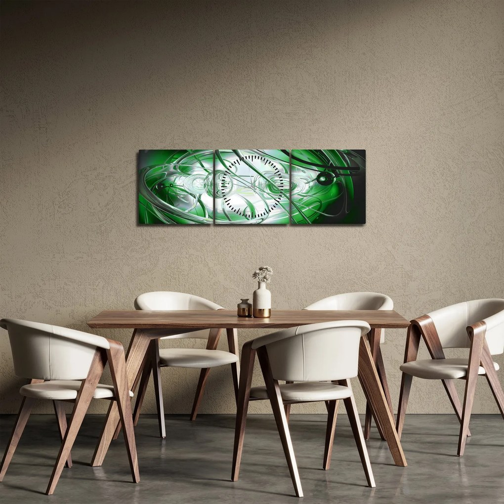 Zielony abstrakcyjny obraz (z zegarem) (90x30 cm)