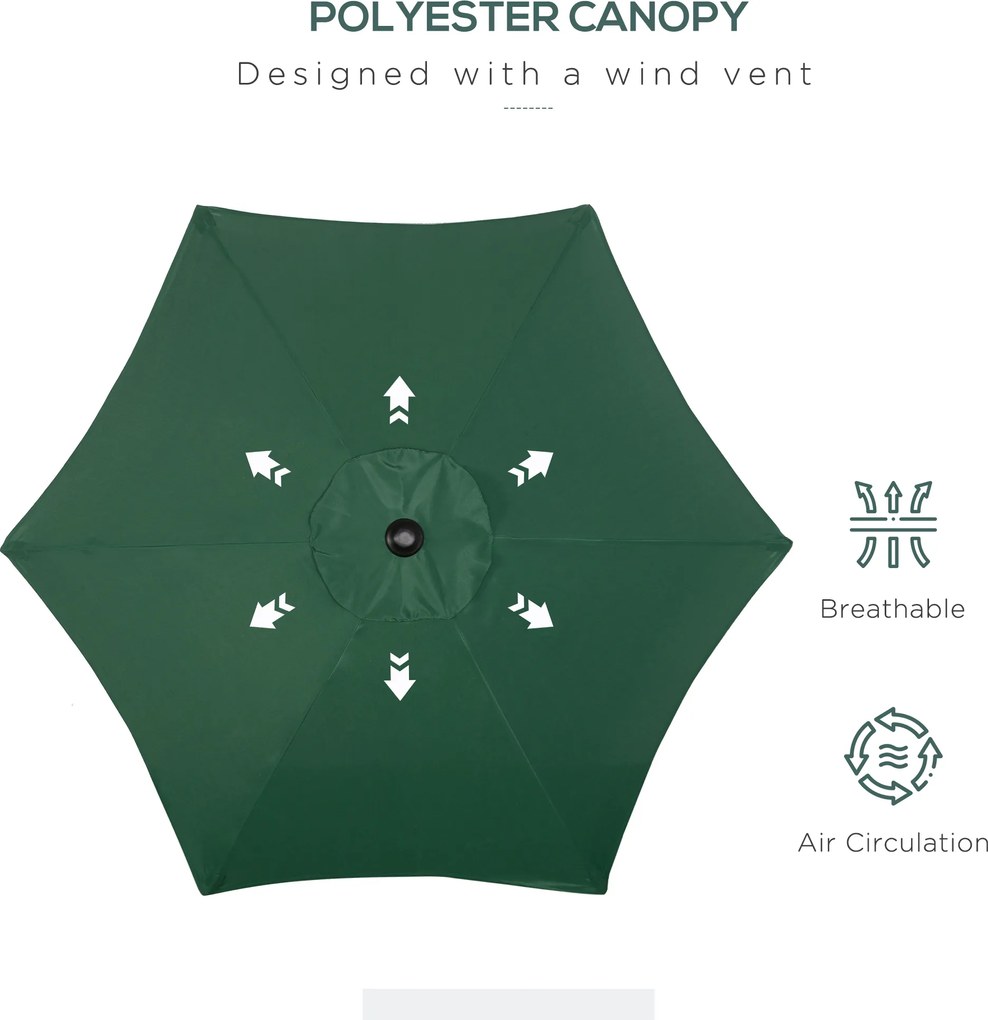 Outsunny Parasol Ø196 cm z funkcją nachylenia, sześciokątny Parasol balkonowy dla plaży i ogrodu, Zielony