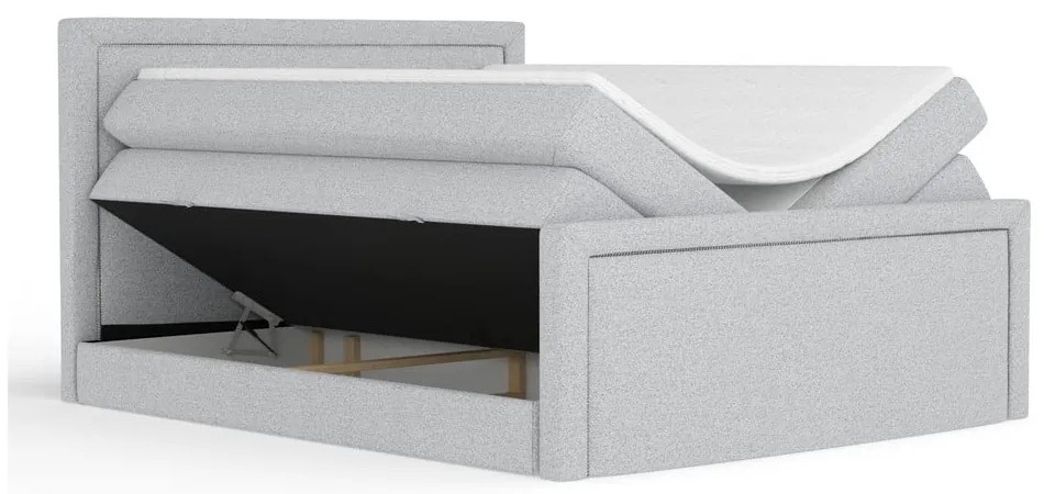 Jasnoszare łóżko kontynentalne ze schowkiem 160x200 cm Lavenda – Maison de Rêve