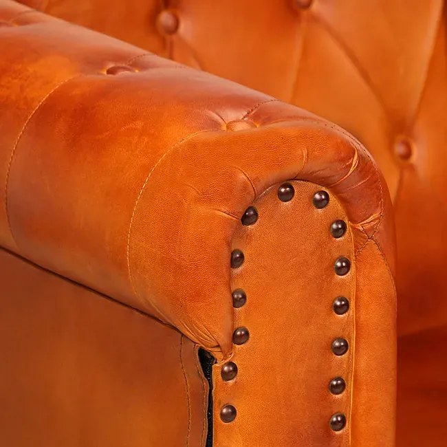 Skórzana 2-osobowa jasnobrązowa sofa w stylu Chesterfield - Clementine 2Q