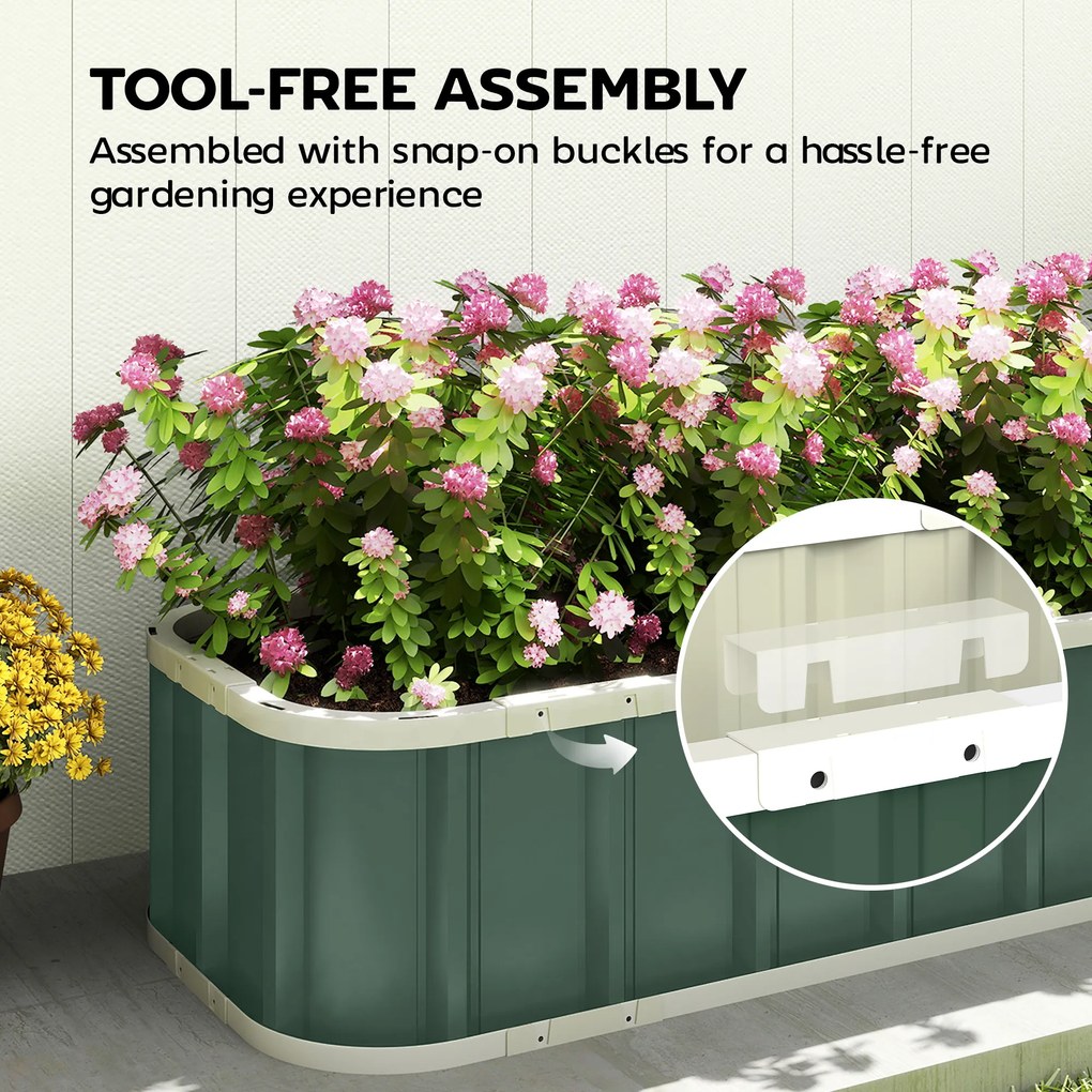 Outsunny Podwyższona grządka stalowa, donica z zatrzaskami, zagięta krawędź, inspekt 136 x 52 x 31 cm Jasnozielony | Aosom PL