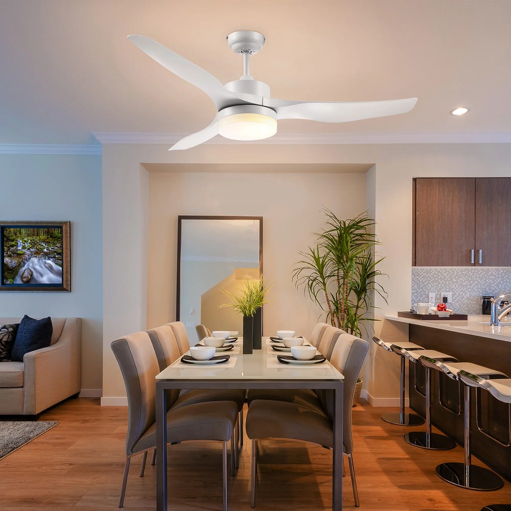 HOMCOM Wentylator sufitowy z oświetleniem LED, design 2 w 1, z timerem, pilotem, lampa sufitowa z wentylatorem, Biały
