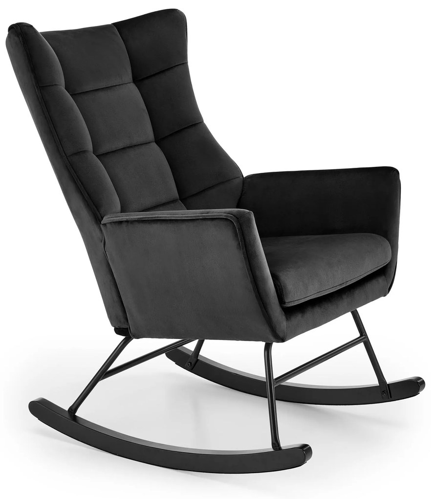 Fotel bujany, czarny, welur, na płozach BAZALTO