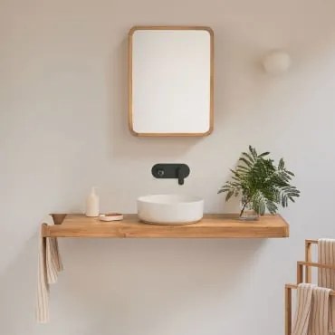 Zestaw Mebli Łazienkowych 130x45 Cm Wiszący Z Drewna Tekowego Neill Drewno Tekowe & Okrągły - Sklum