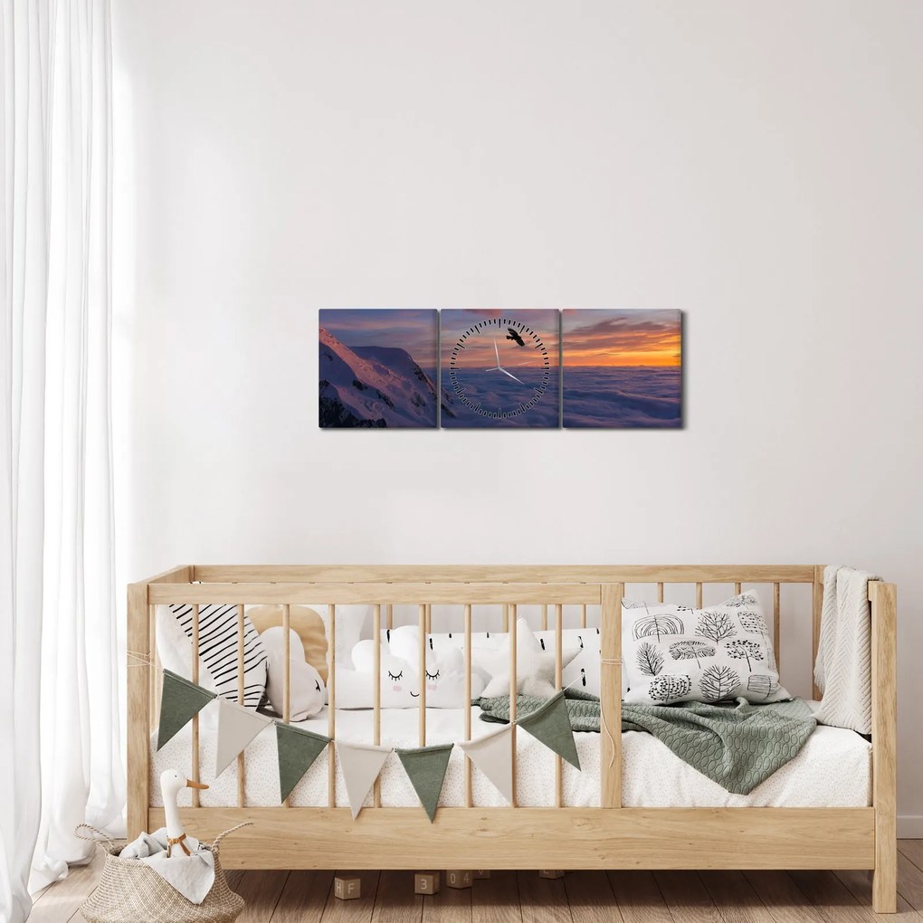 Obraz o zachodzie słońca, Mt. Blanc (z zegarem) (90x30 cm)
