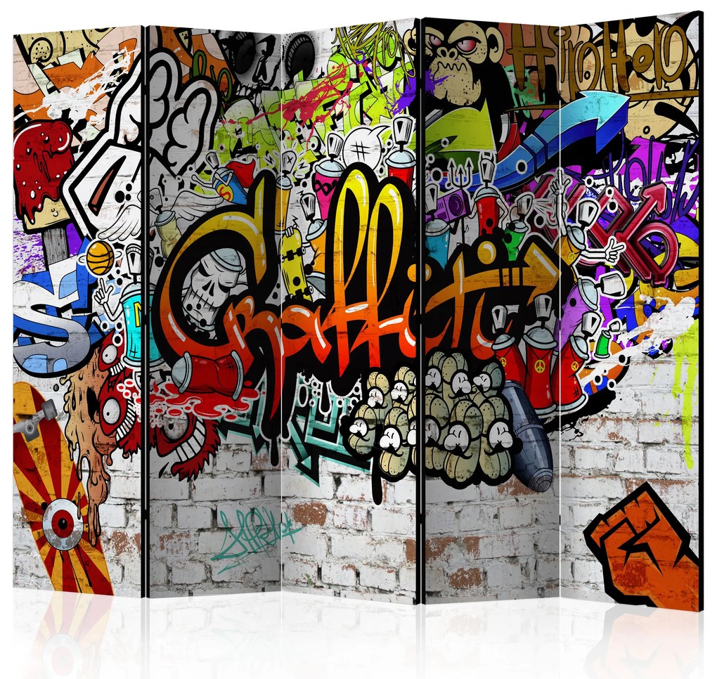 Parawan dwustronny Street art 225x172 cm 5-częściowy czerwony ARTGEIST B