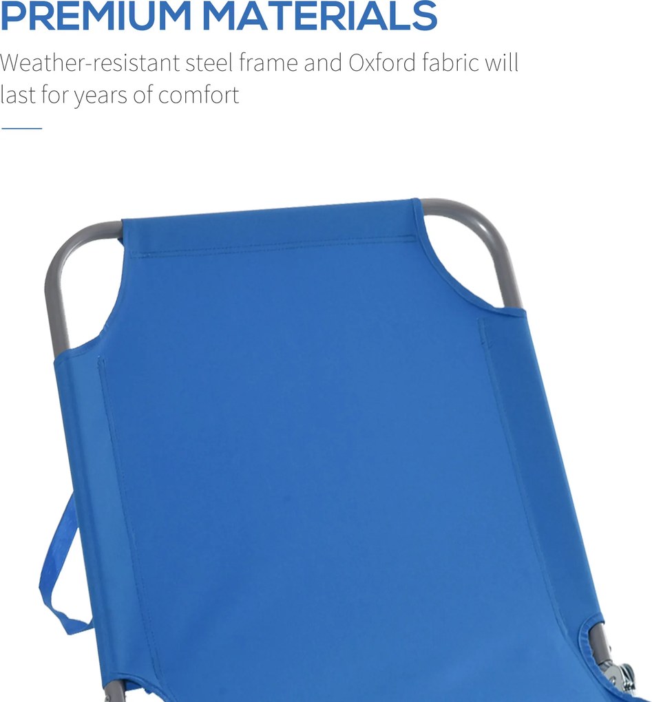 Outsunny Leżak Plażowy Niebieski z Regulowanym Oparciem Składany Idealny na Balkon i Taras do 120 kg | Aosom PL