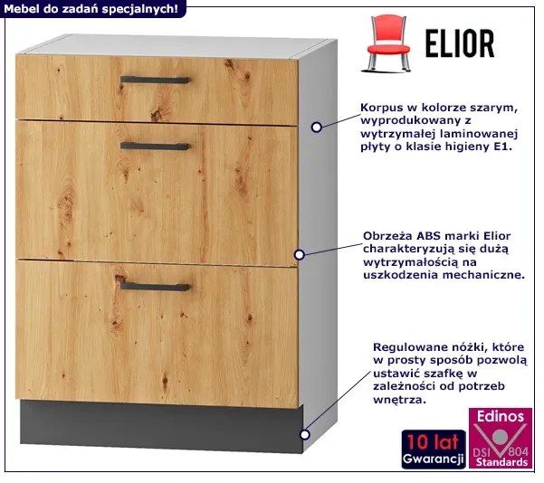 Stojąca szafka kuchenna z szufladami dąb artisan T2-G91