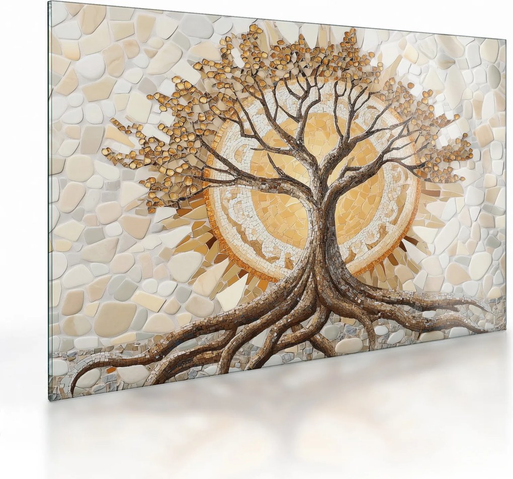 Obraz na szkle – Złote drzewo życia w mozaice (70x50 cm)