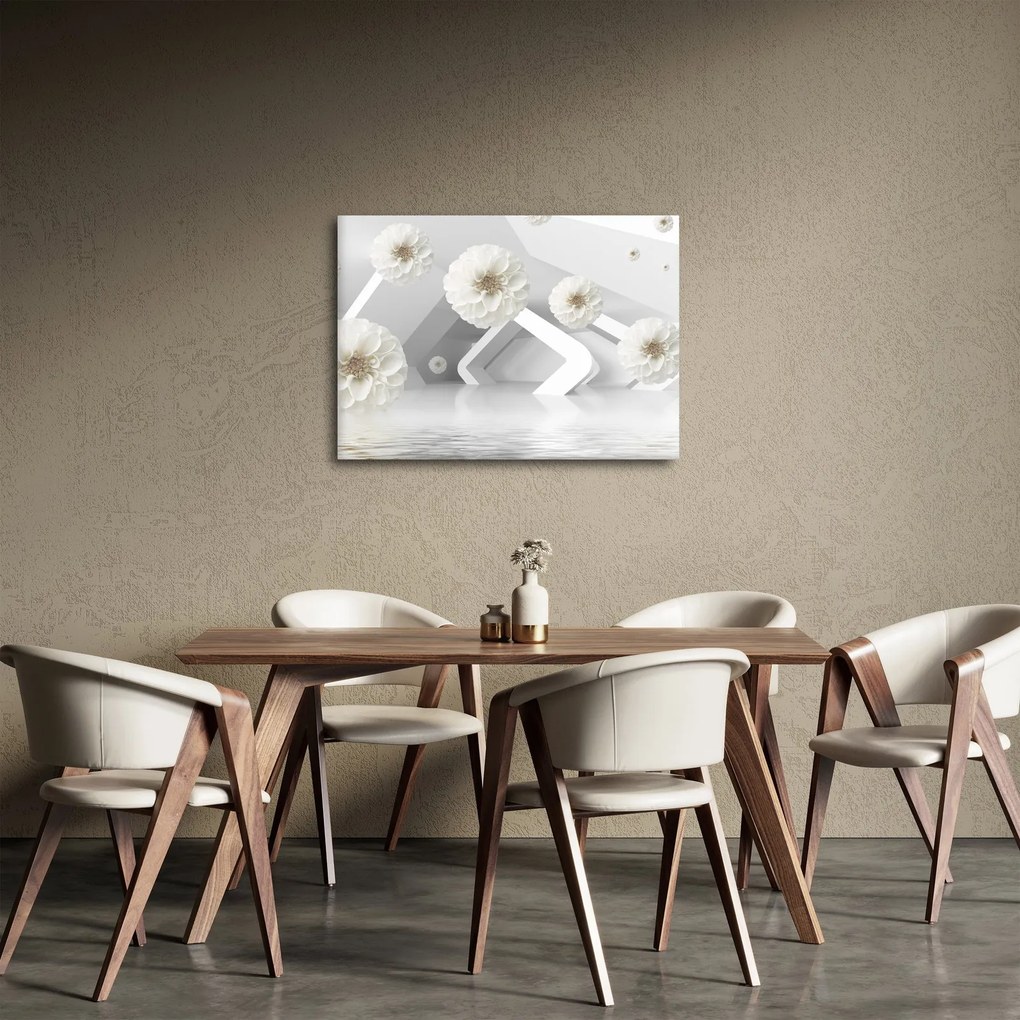 Abstrakcyjny obraz z białawymi kwiatami (70x50 cm)