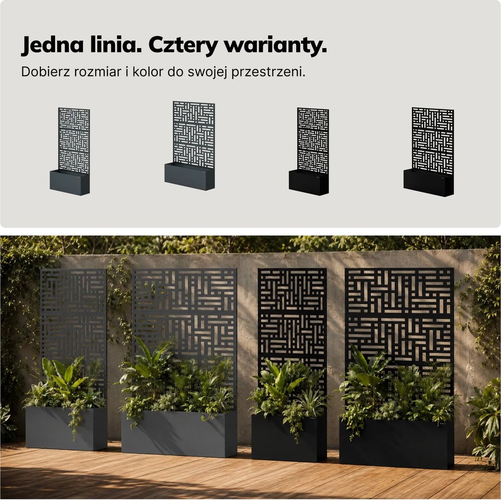 Pergola ogrodowa metalowa z donicą czarna 3in1, 900 × 1800 × 300 mm: ROSE