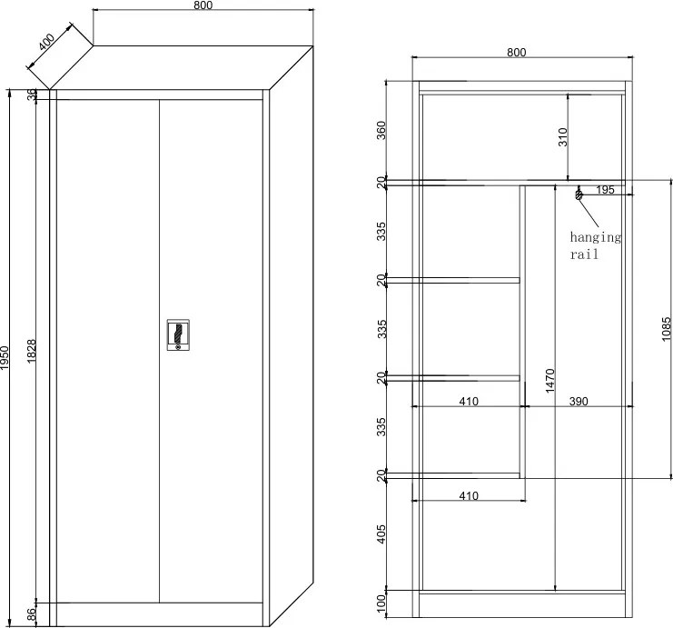 Uniwersalna szafka metalowa, 4 półki, 1950 x 800 x 400 mm, niebieskie drzwi