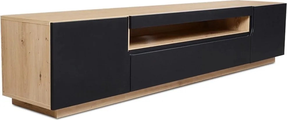 Szafka RTV Loftia 200 cm dwudrzwiowa z wnęką - artisan / czarny mat