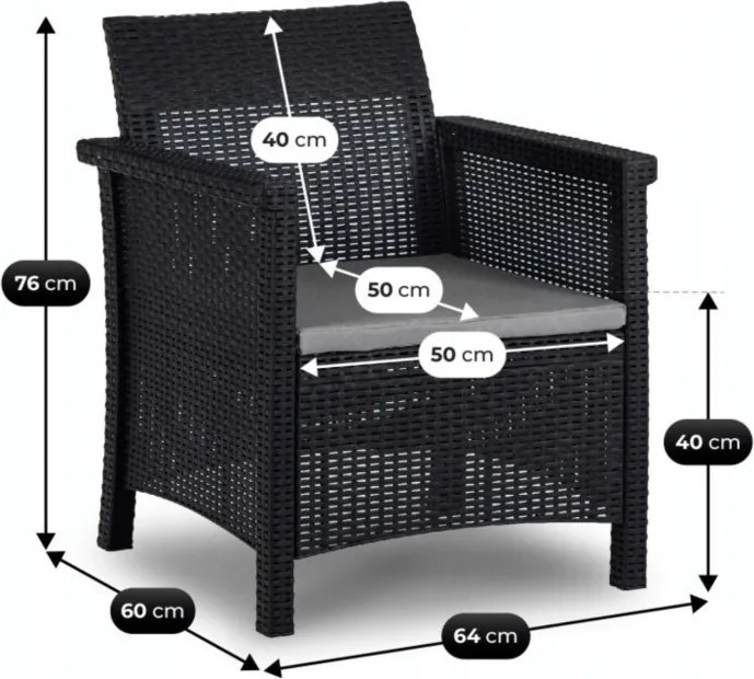 Zestaw Mebli Ogrodowych BRENTA Czarny/Szary 2xFotel Sofa Stolik Tarasowy Technorattan Nowoczesny