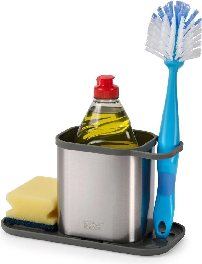 Metalowy stojak na akcesoria do mycia naczyń w kolorze srebra z połyskiem Duo Steel – Joseph Joseph