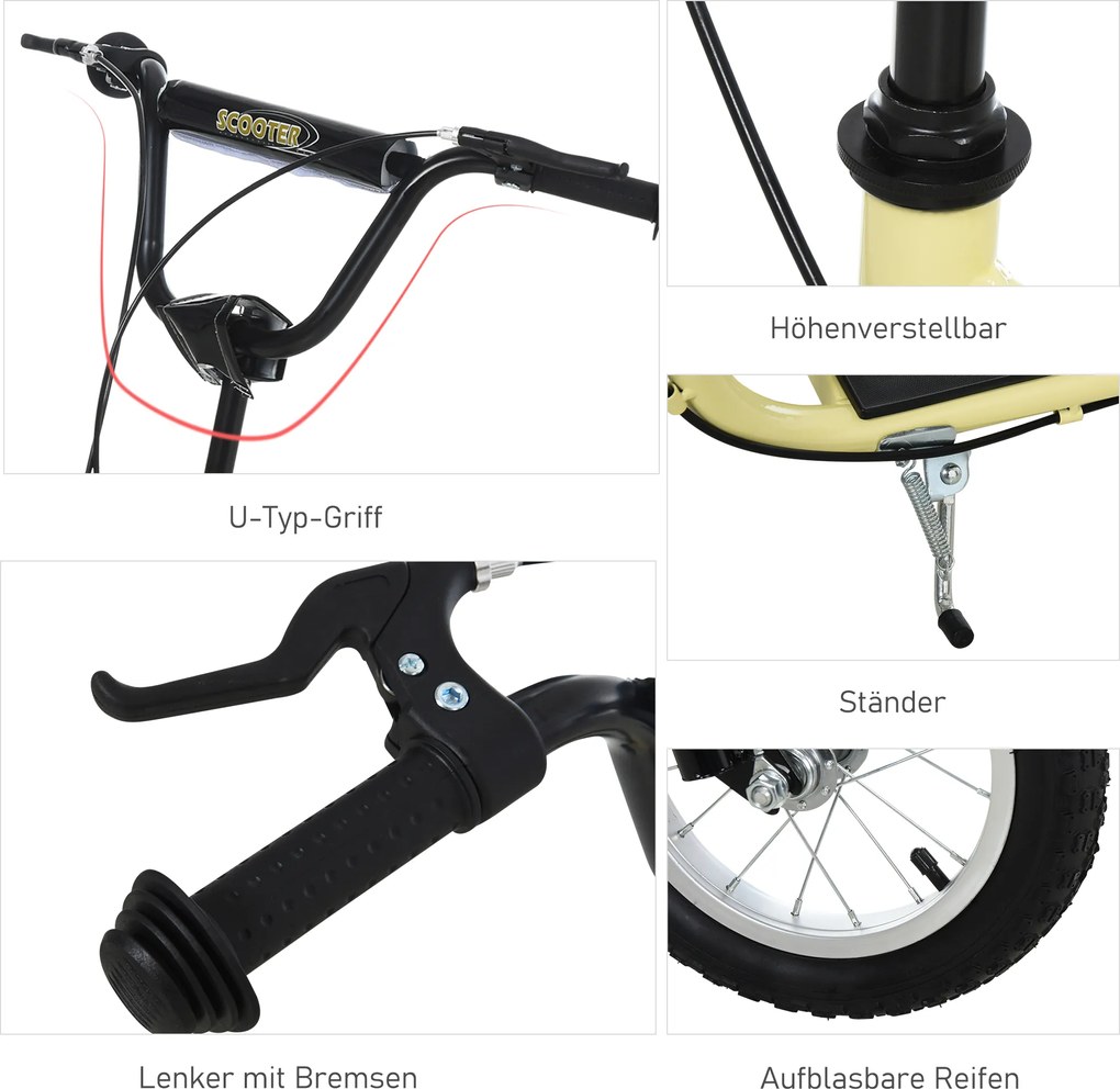HOMCOM Hulajnoga miejska dla dzieci Opony pneumatyczne Regulowana kierownica Aluminiowa Czarna | Aosom PL
