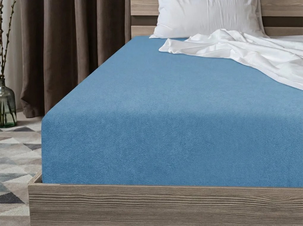 PrzytulneMieszkanie.pl Frotte prześcieradło EXCLUSIVE niebieskie 90 x 200 cm