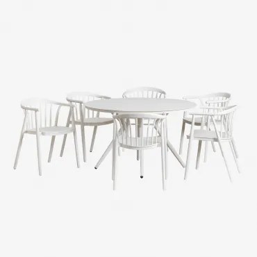 Zestaw Z Okrągłym Stołem Ø125 Cm Z Aluminium Valerie I 6 Krzeseł Ogrodowych Z Polipropylenu Ivor Gardenia Biel - Sklum
