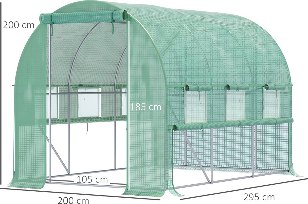 Outsunny szklarnia foliowa z 6 okienkami, kolor zielony, 3 x 3 x 2 cm
